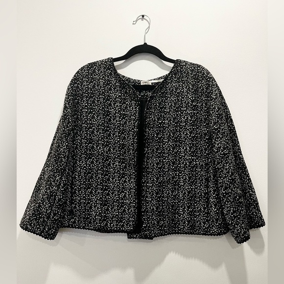 Vintage Jackets & Blazers - Vintage Black White Tweed Textured Short Classic Swing Trapeze Jacket Medium 10